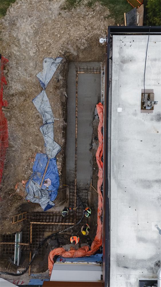 Aerial view of a foundation trench pour, Newmarket